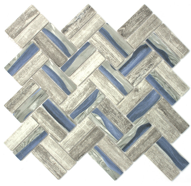 11.75"x11.75" Ula Recycled Glass Tile Mosaic Sheet, Blue Contemporary