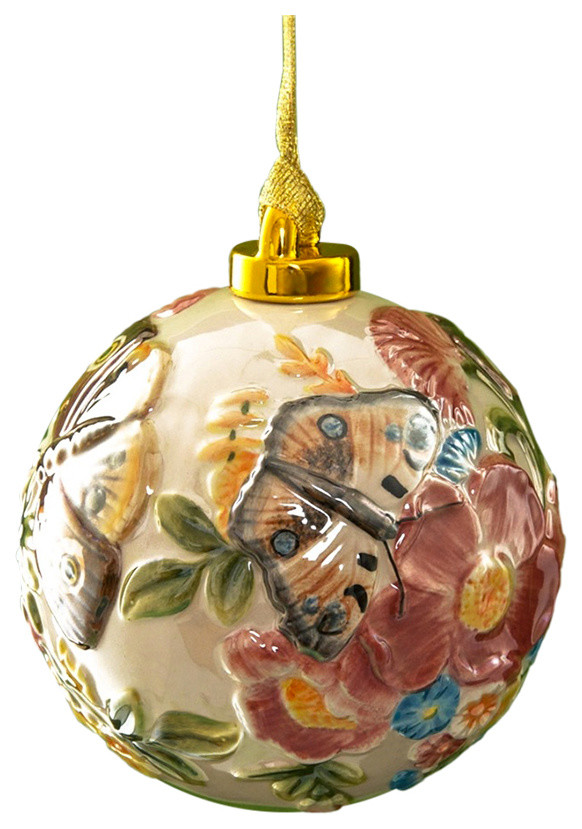 Hand-Painted Butterfly Porcelain Ball Ornament