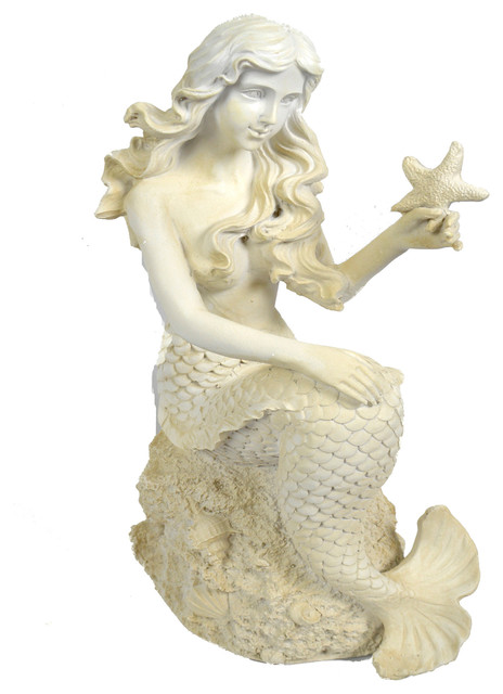 Chittum Mermaid Figurine With Starfish, White - Beach Style ...