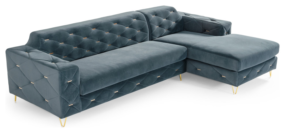 Divani Casa Chesterfield Dark Blue Velvet Sectional Sofa - Contemporary