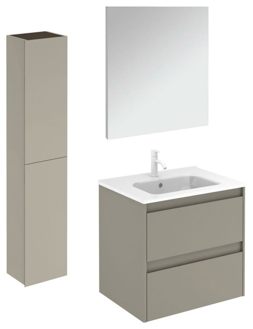 Ambra 60 Pack 2 Wall Mount Bathroom Vanity with Mirror and Column in Matte Sand