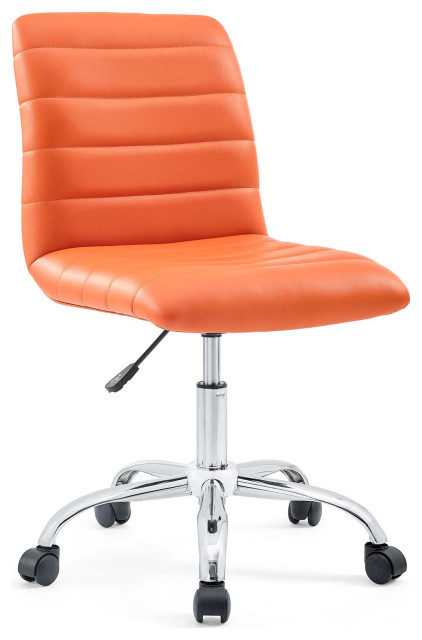 Ripple Armless Mid Back Faux Leather Office Chair, Orange