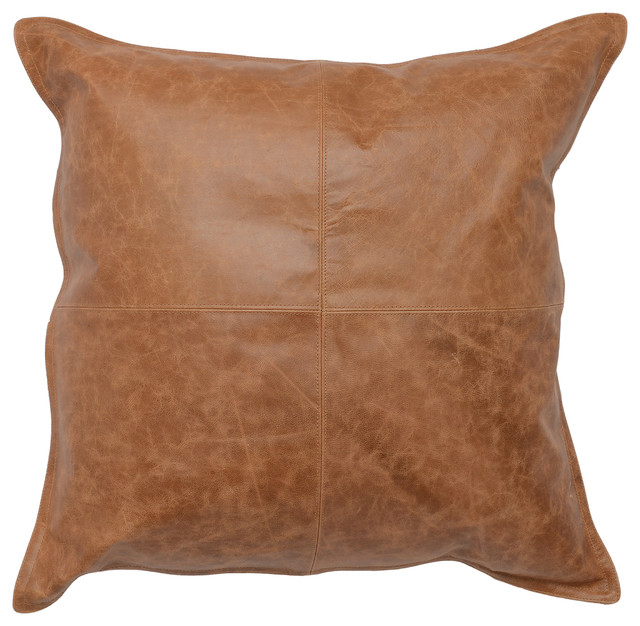 Cheyenne 100% Leather 22"x22" Throw Pillow by Kosas Home, Chestnut Brown