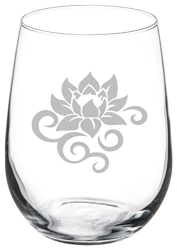 Wine Glass Goblet Lotus Flower Scroll, 17 Oz Stemless