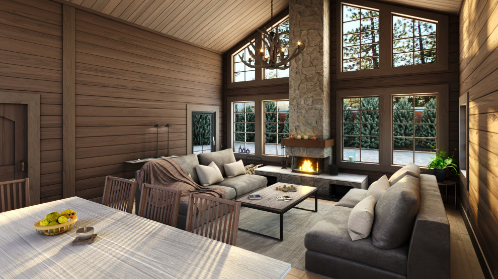 Интерьер большой комнаты в частном доме