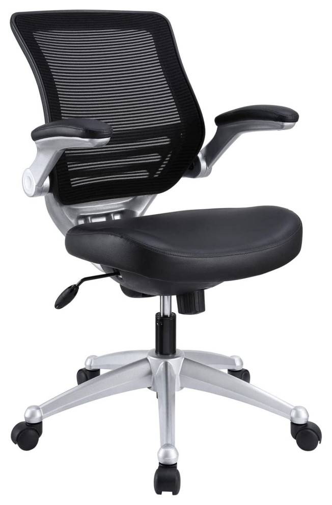 Black Mesh Back & Leather Seat Office Chair with FlipUp Arms