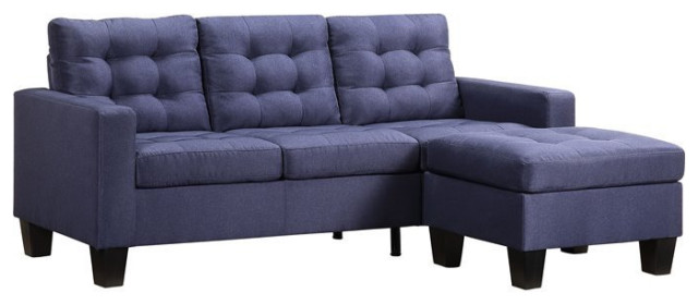 Earsom Sectional Sofa Rev Chaise In Blue Linen Transitional Sofas By Homesquare Houzz Earsom Sectional Sofa Rev Chaise In, Large Linen Fabric Sectional Sofa With Left Facing Chaise Lounge