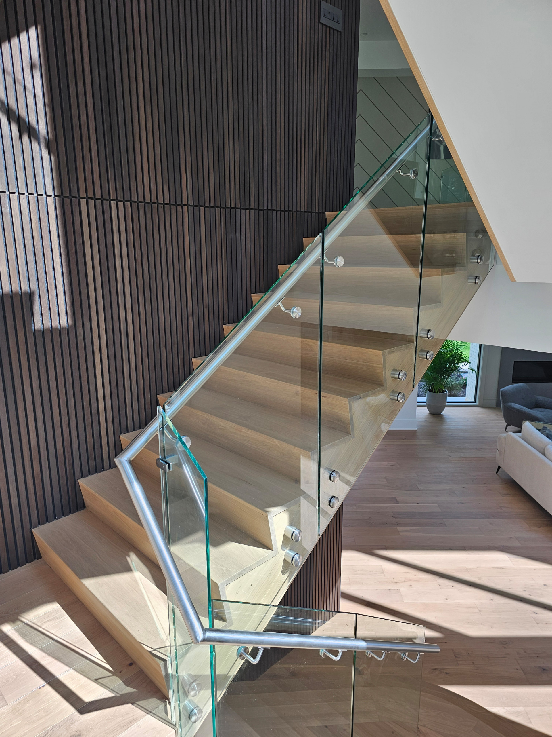 129_White Oak Slanted Riser Modern Stair, Mclean, VA 22102