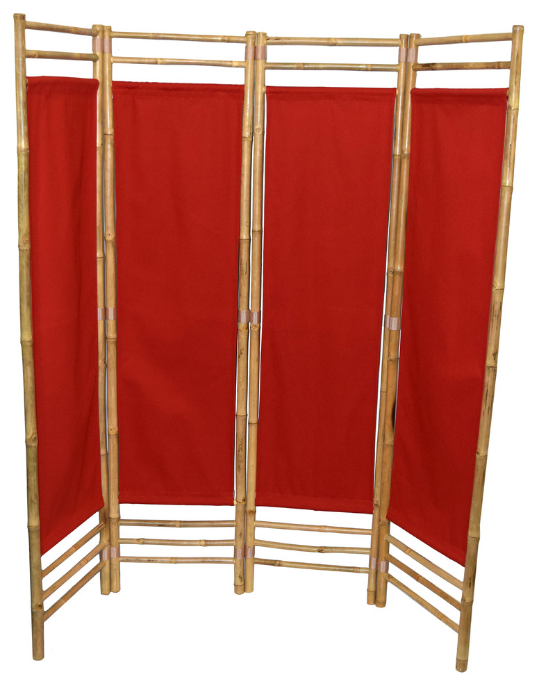 Bamboo 4-Panel Screen, Red Canvas