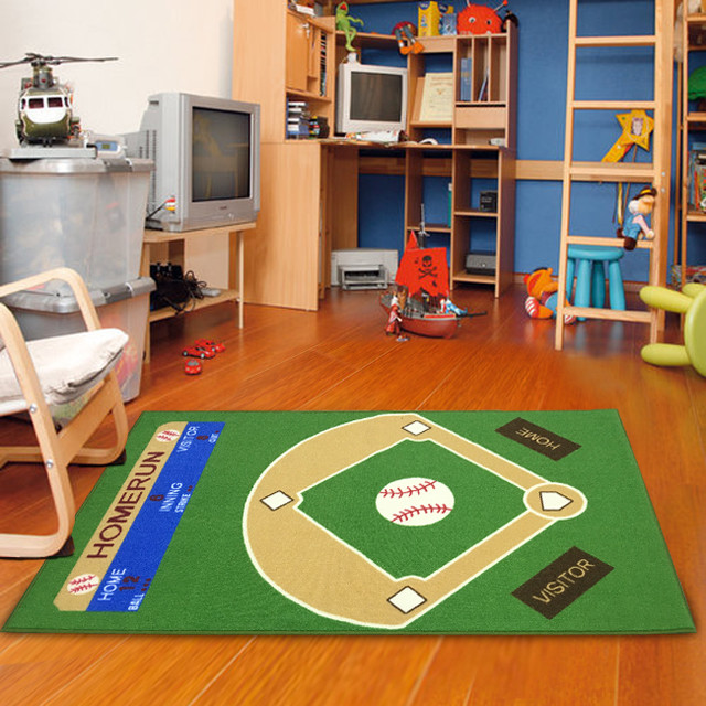 Baseball Field Ground Kids Play Area Rug Anti Skid Rubber Backing Anti Skid Rubber Backing