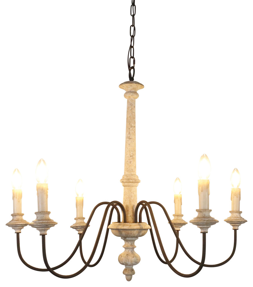 6 Light Candle Style Classic chandelier With Wood Accents French Country Chandeliers by