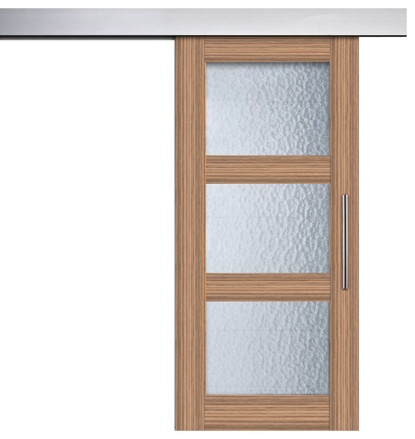 Zebrano Wood Veneered Sliding Barn Door And Aquatex Glass