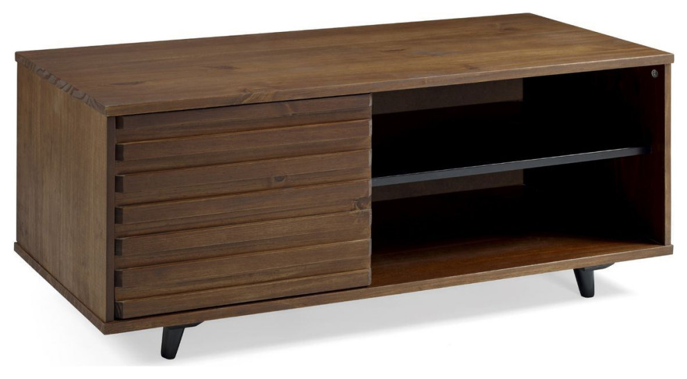 Walker Edison Cory 44" Solid Wood Slat Door Storage Bench, Walnut