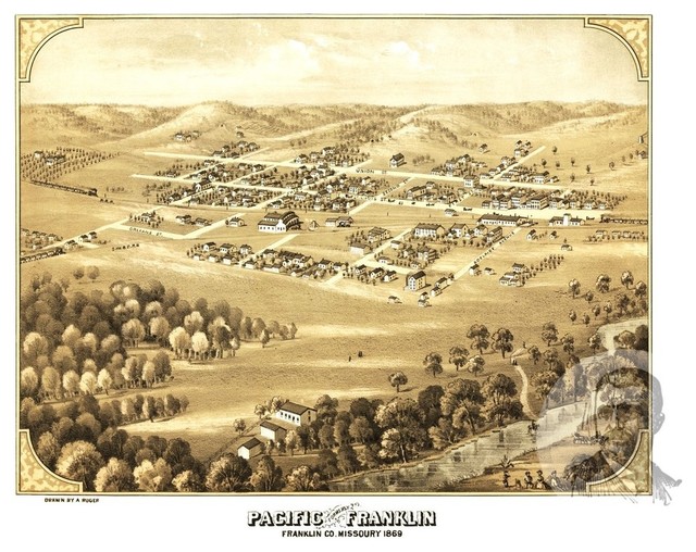 Old Map of Pacific Missouri 1869, Vintage Map Art Print, 18"x24" Contemporary Prints And