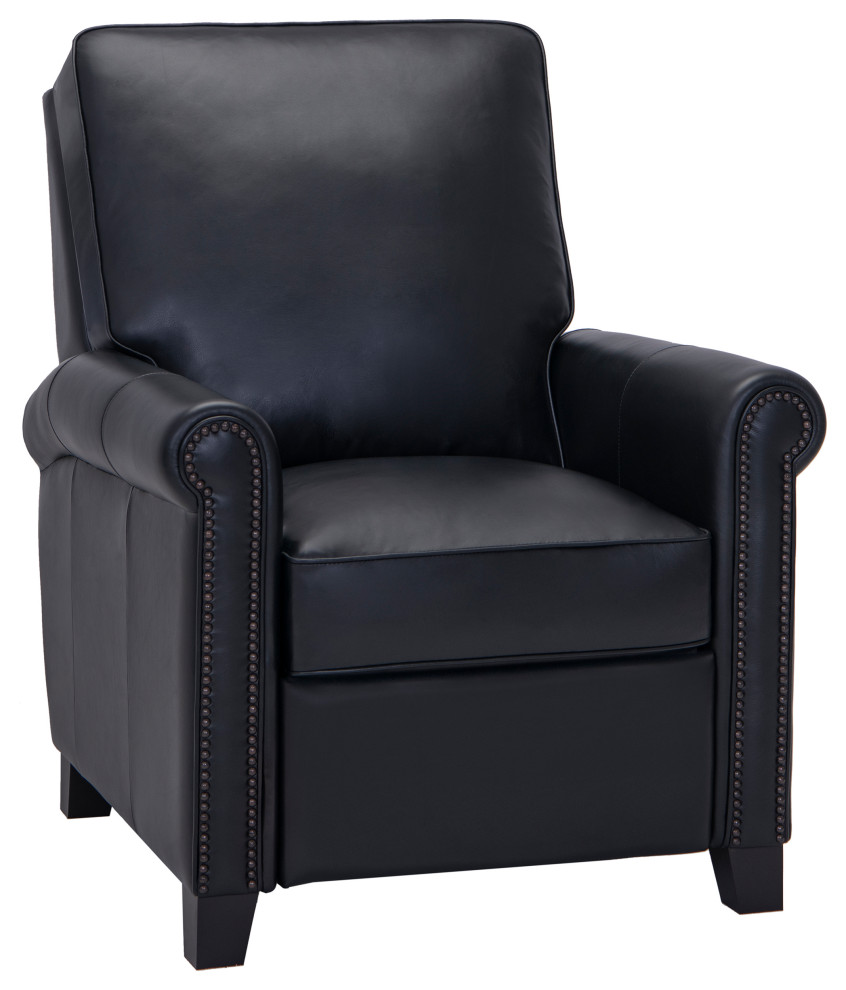 Quincy Top Grain Black Leather Recliner Transitional Recliner Chairs by Artistic Leathers