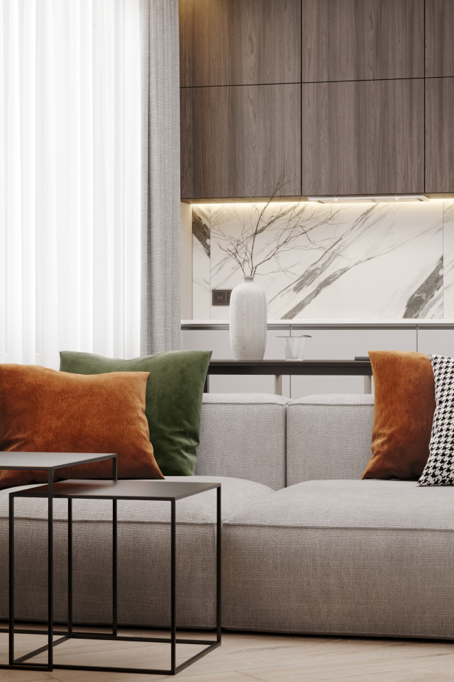 Дизайн кухни-гостиной в ЖК Ньютон