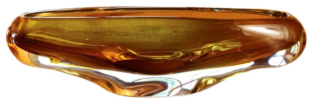 Amber Earth Tone Long Art Glass Decorative Bowl European Abstract Thick Contemporary Decorative Bowls By My Swanky Home