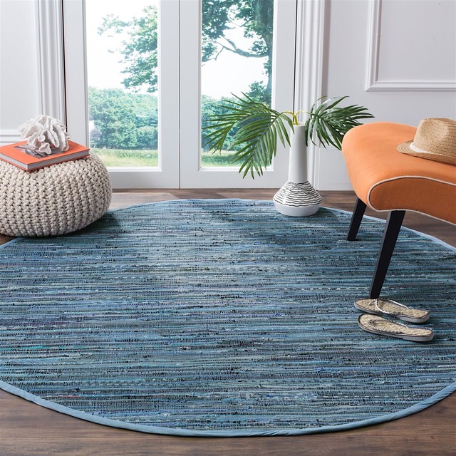 Contemporary Rag Rug Blue Multi Area 10 X14 Rectangle