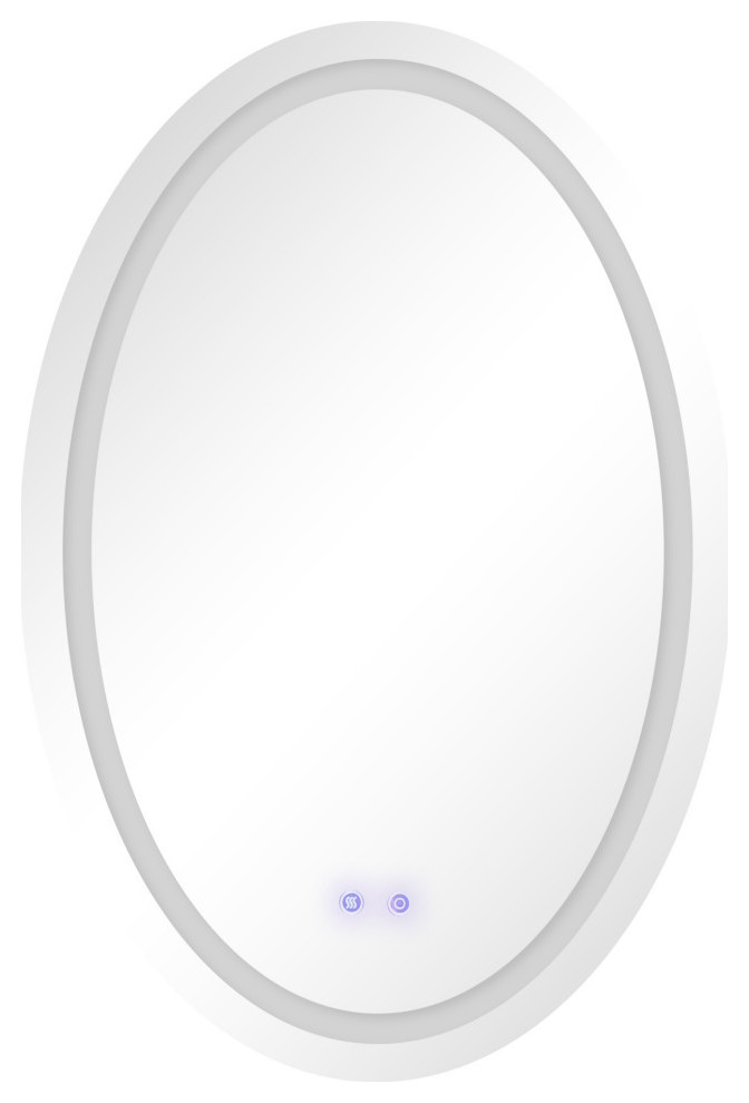 24x36" Oval Frameless LED Illuminated Bathroom Mirror, Touch Button Defogger Modern Bathroom