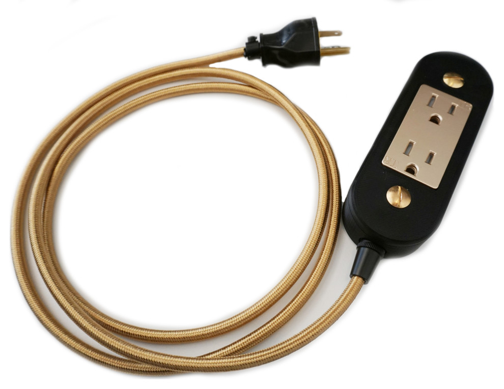 Black & Gold Wall Outlet Extension Cord Midcentury Extension Cords