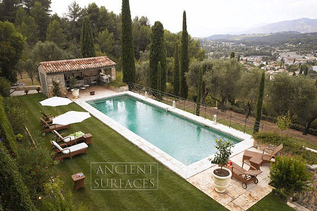 Pools, pool coping, pool deck, pool fountain mediterranean-swimming-pool