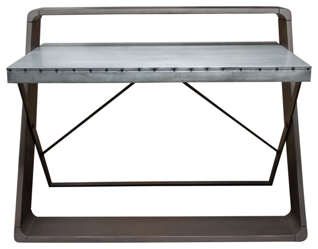 Barclay Zinc Top Writing Desk With Mango Wood and Iron Base by Diamond Sofa Industrial Desks