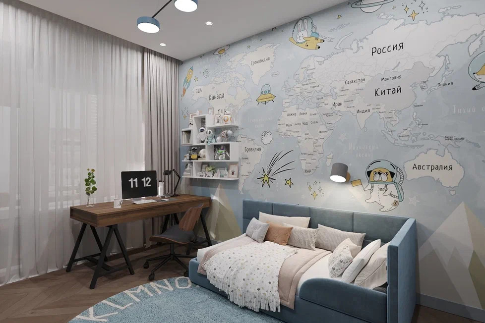 Ремонт квартиры в теплых тоннах с акцентами в нежно голубом цвете