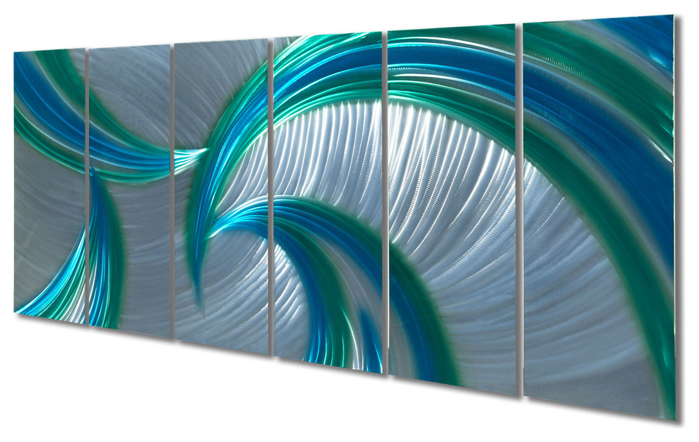 "Tempest Blue Green" Metal Wall Art by Miles Shay, 6Piece Set Contemporary Metal Wall Art