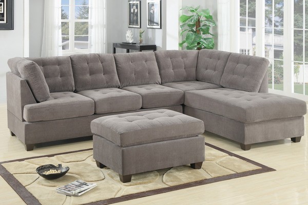 POUNDEX Furniture - 2 Piece Charcoal Finish 3 Seat Sectional Sofa With Reversibl