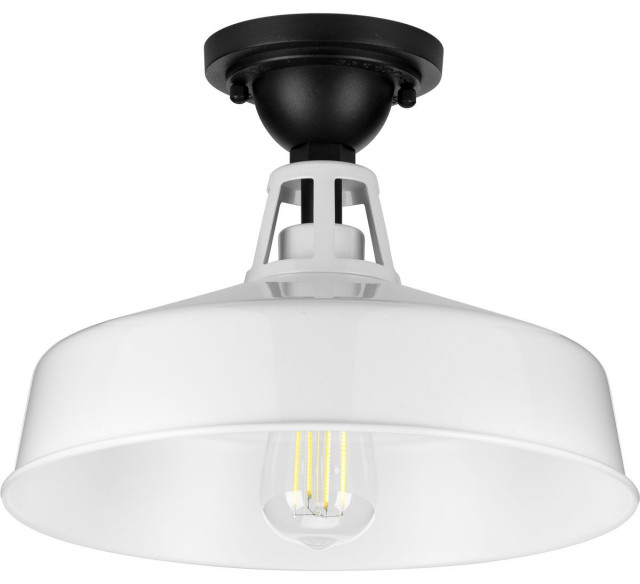 Cedar Springs Outdoor SemiFlush Mount, 1Light, White, 13.25"W Farmhouse Outdoor Flush