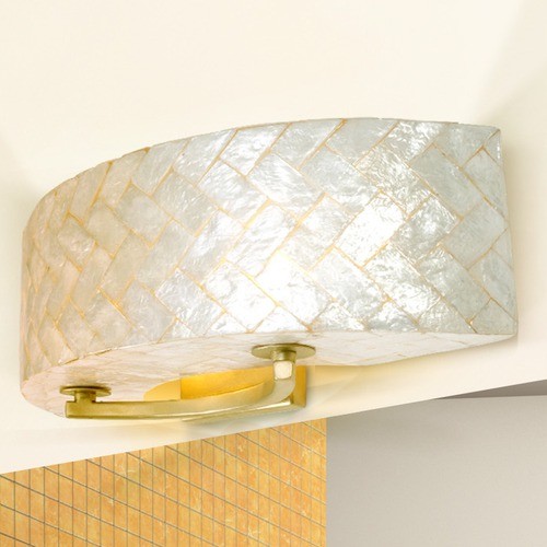Radius Natural Herringbone Capiz Two Light Bath Fixture in Gold Dust