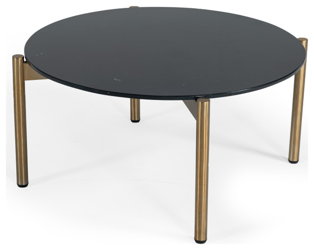 Modrest Denzel Black Marble, Gold Coffee Table Contemporary Coffee