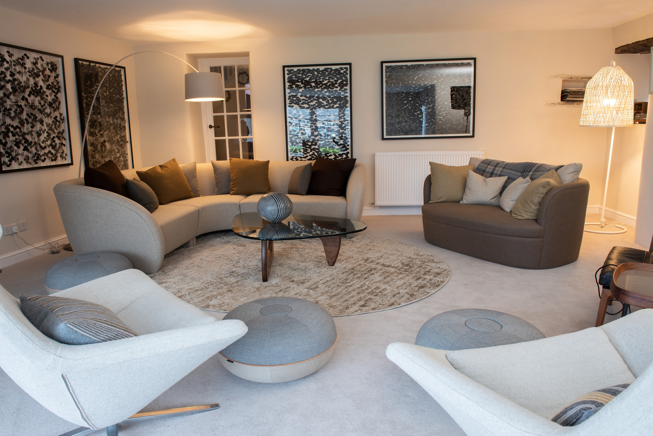 My clients Living Room in East Portlemouth. The sofa and love seat were made in Exeter, to my design by one of my bespoke upholstery manufacturers.