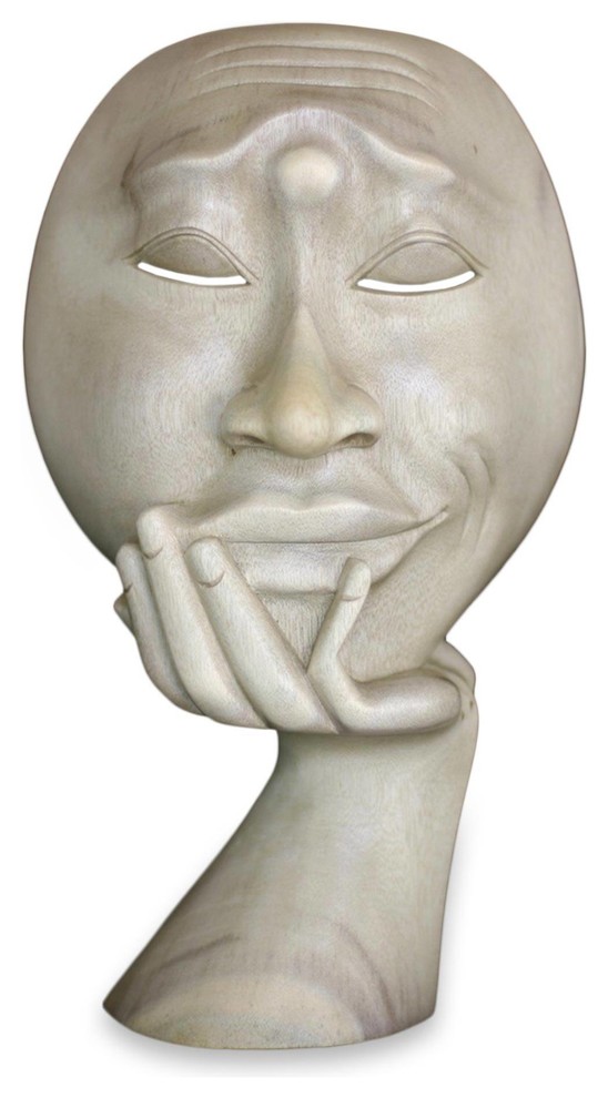 Handmade Man in Thought I Wood sculpture Indonesia Contemporary Decorative Objects And