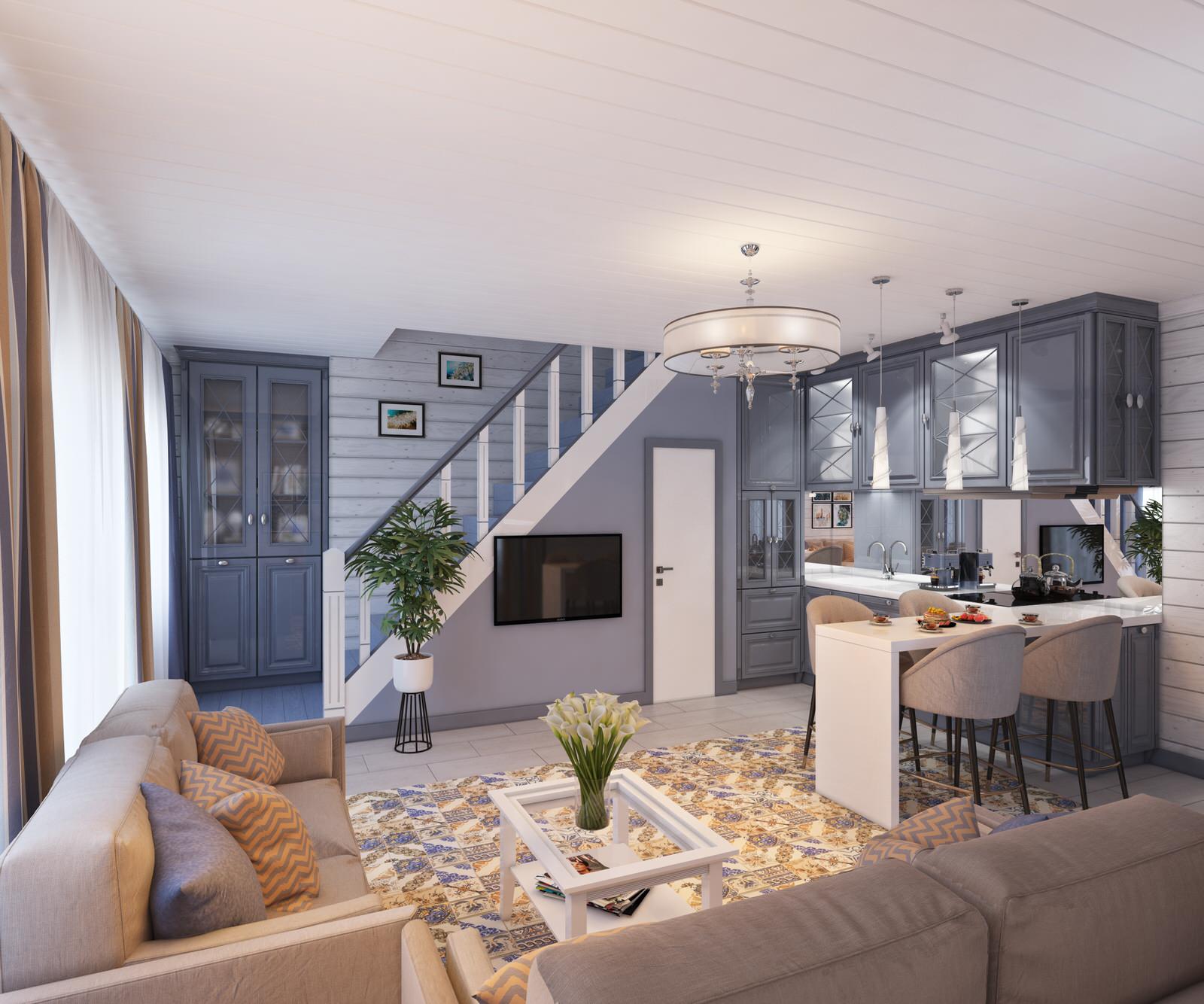 Кухня-гостиная в загородном доме