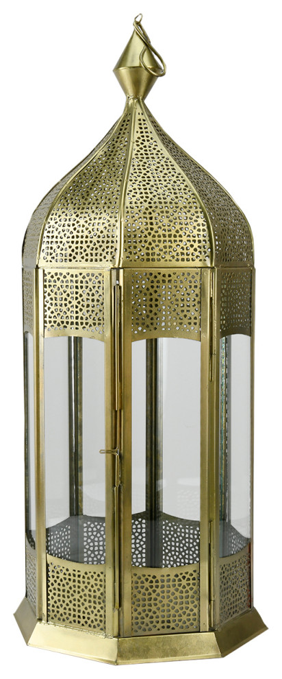 Serene Spaces Living Octagonal Gold Metal Lantern, 21.5" Tall