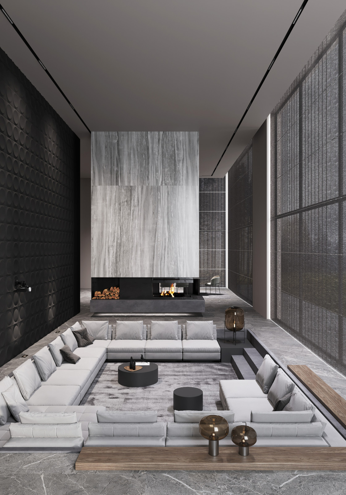 Зона отдыха с кинотеатром и камином