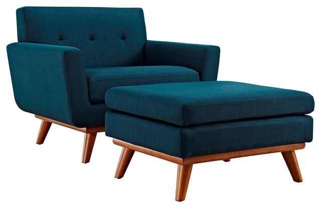 navy armchair and ottoman