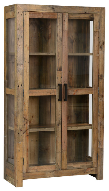 Norman Reclaimed Pine 2 Door Curio Cabinet Distressed Natural By Door Curio Cabinet Distressed Natural