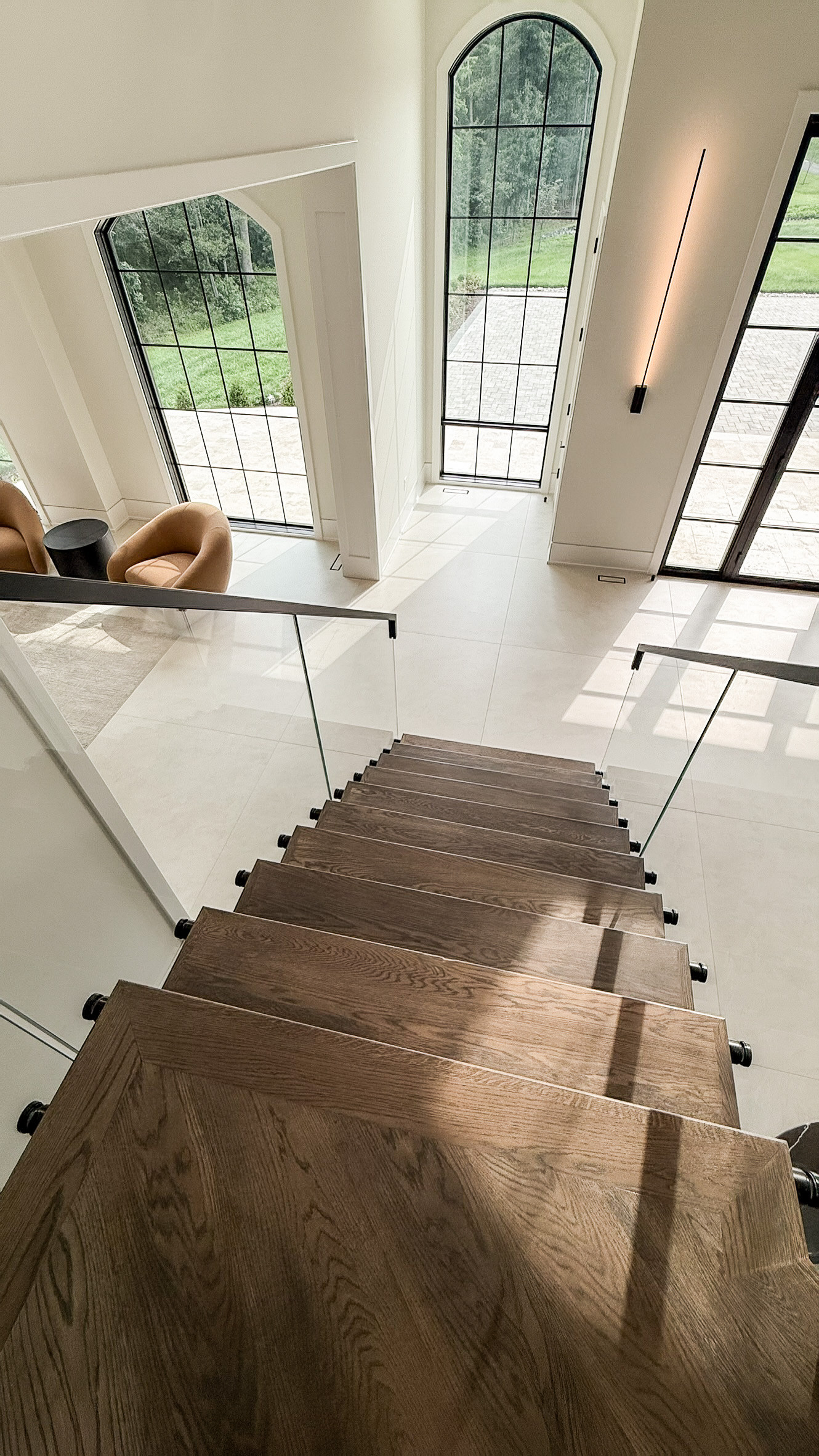 Project #159 | Modern Foyer Stair with Stand-off Glass Railing