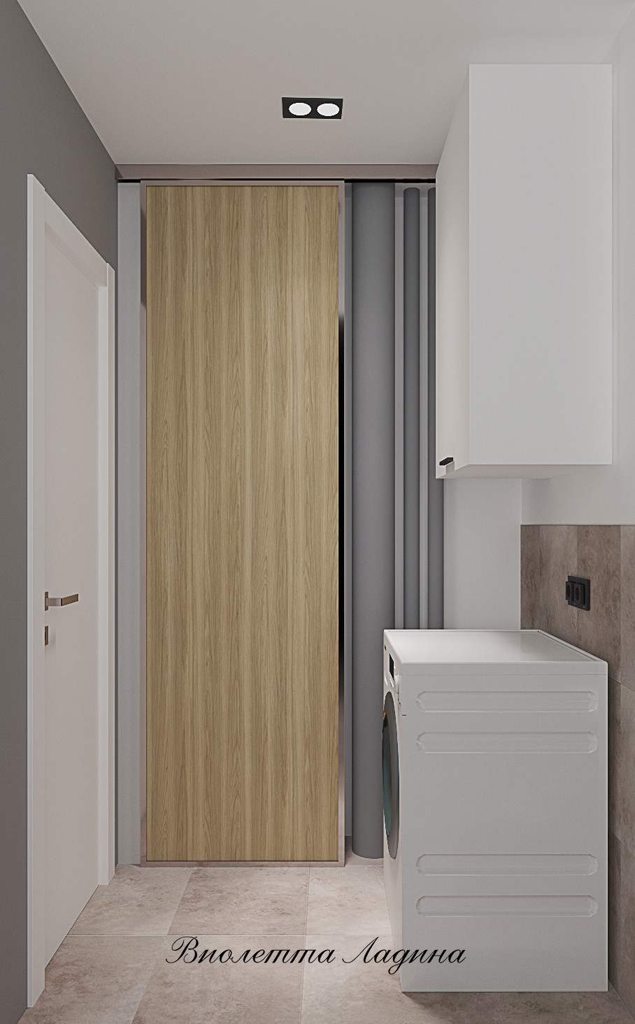 Трешка в панельном доме в современном стиле с голубым акцентом.