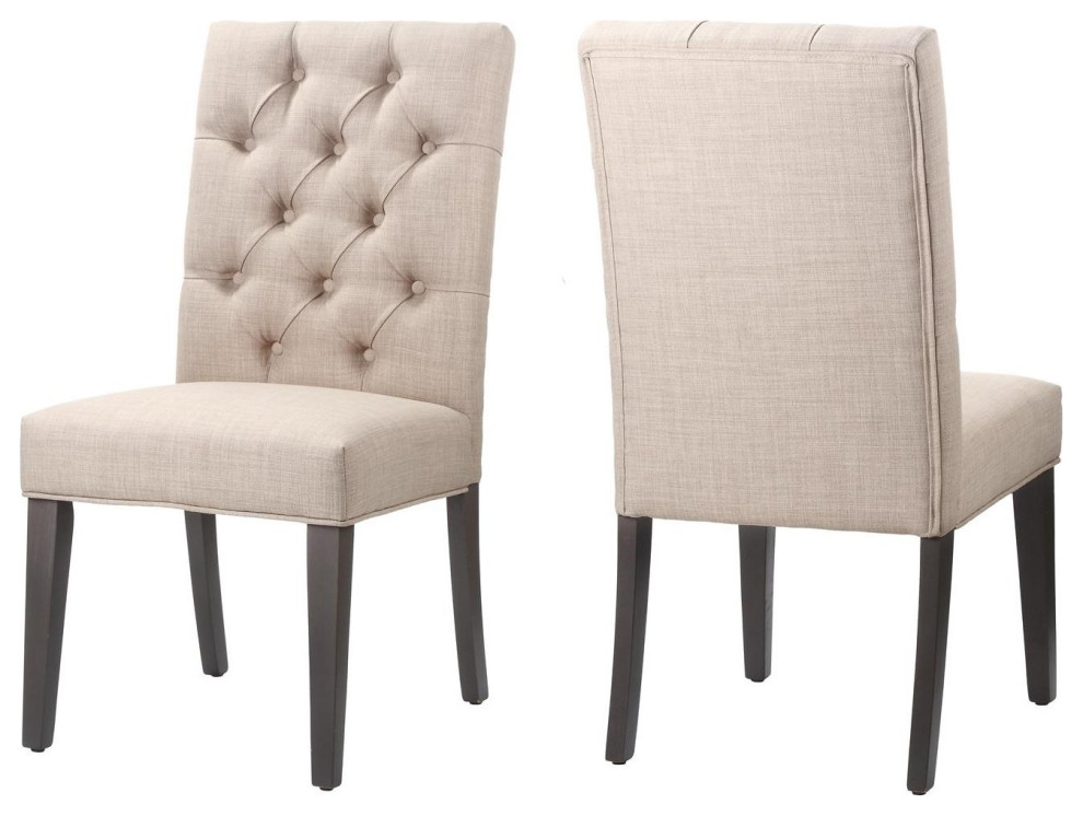 Kellie Rustic Modern Set of 2 Chair in Beige Fabric Transitional Dining Chairs by AMOC Houzz