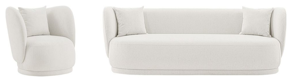 Contemporary Siri Sofa and Accent Chair Set With Pillows, Cream