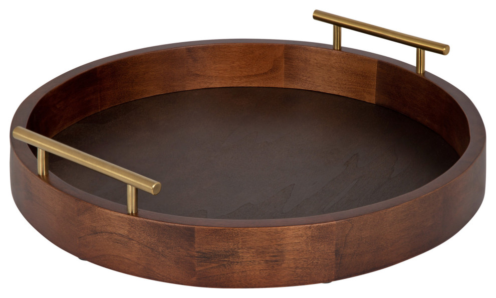 Lipton Round Decorative Tray with Metal Handles Contemporary