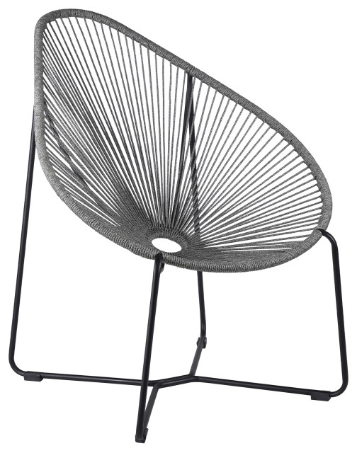 Acapulco Indoor Outdoor Steel Papasan Lounge Chair with Grey Rope