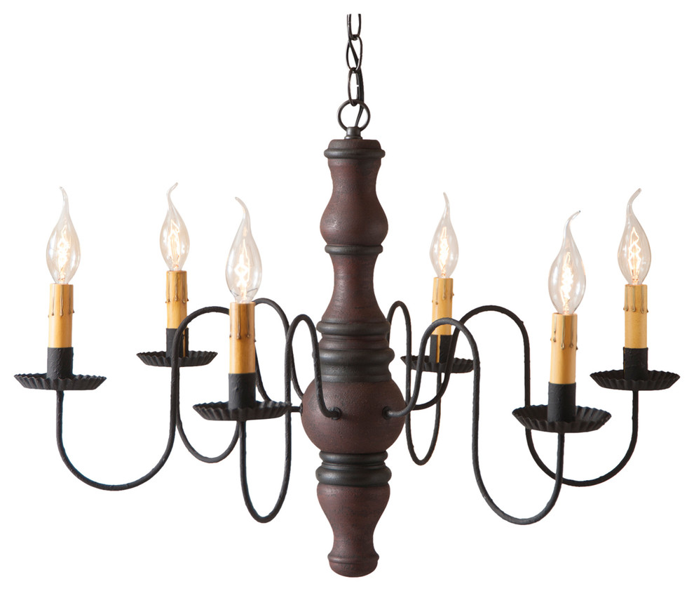 Gettysburg Chandelier, 6-Arm, Metal, Heavily Distressed, Red With Black Stripes