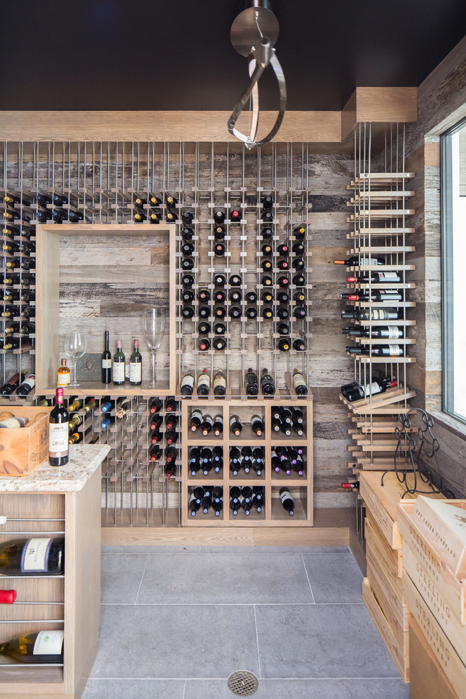 This is an example of a transitional wine cellar in Orange County.