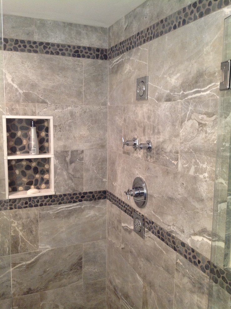Photo of a transitional bathroom in Boston with an alcove shower.