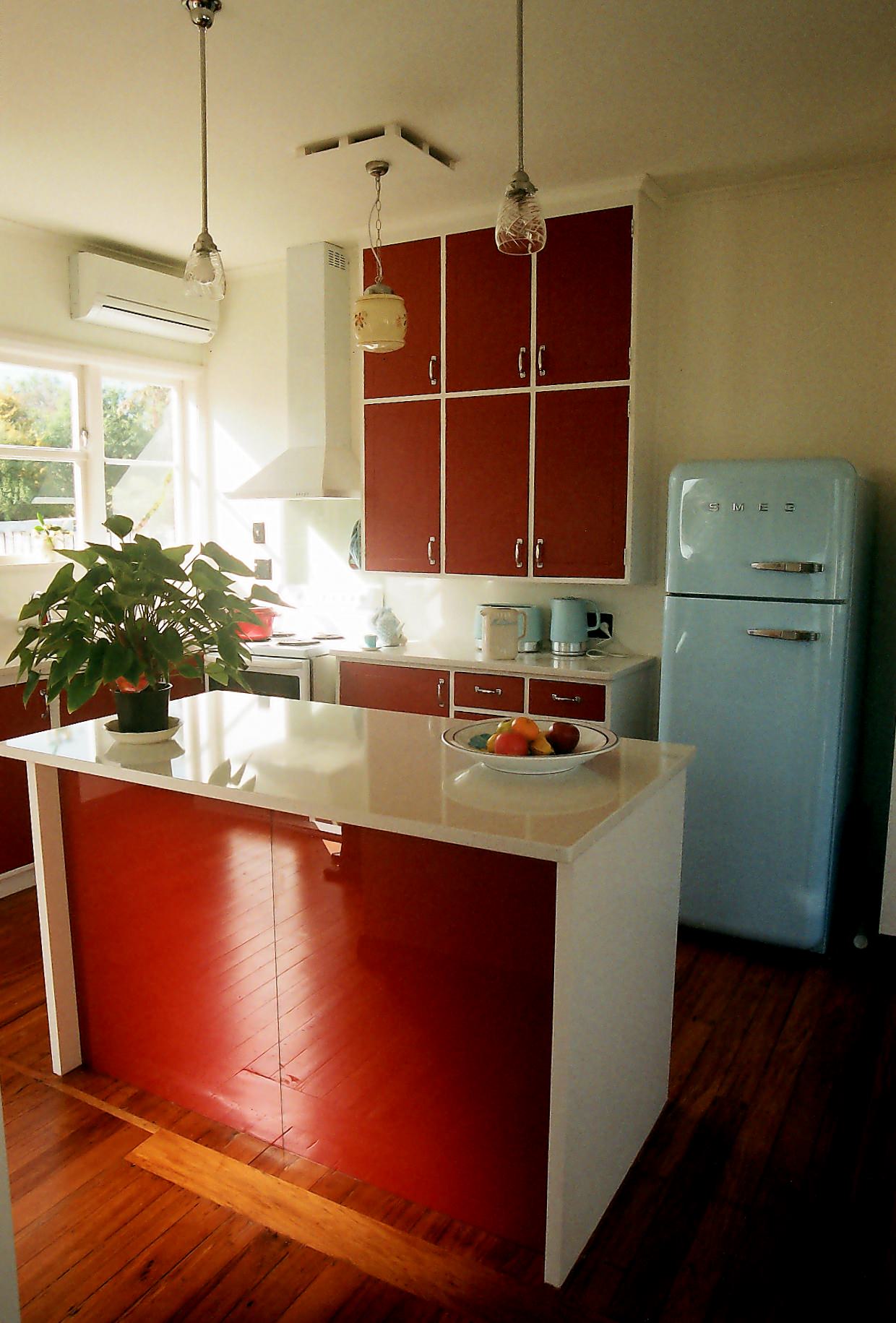 Retro Smeg Kitchen with Red Appliances and Blue Cabinets - Eclectic -  Kitchen - Miami - by La Cuisine Appliances