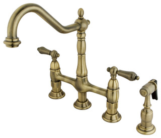Heritage Kitchen Faucet With Side Sprayer, Vintage Brass